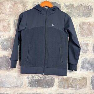 Nike Sportswear Kids Black Full Zip Hybrid Fleece Hoodie Jacket M 10-12 Sporty